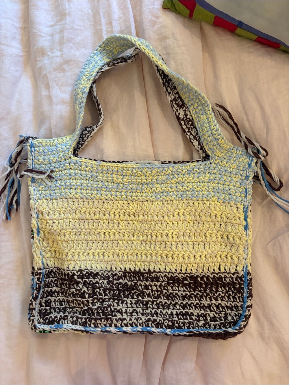 Sea New York Handwoven Yellow and Light Blue Crochet Tote
